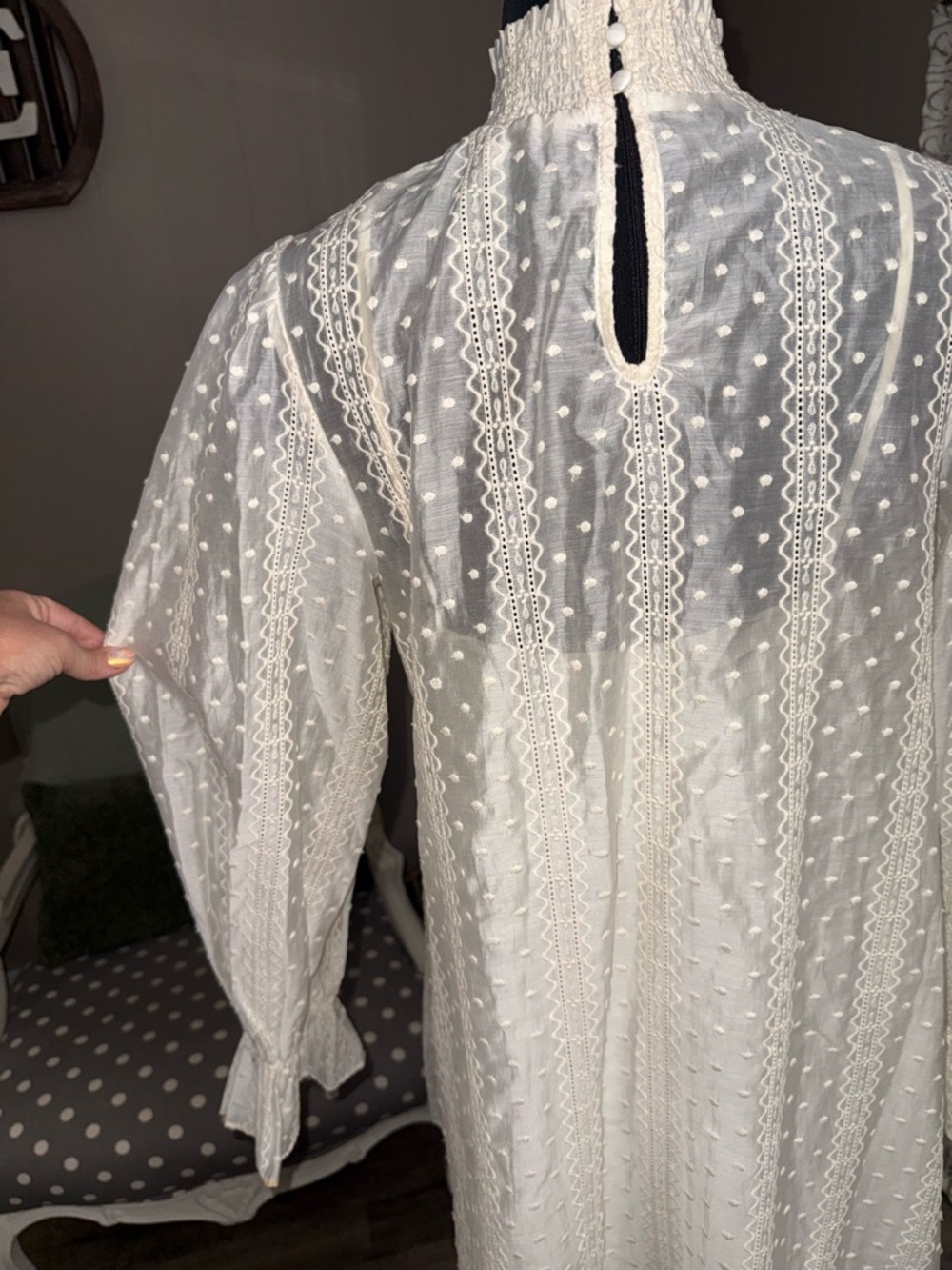 English Factory • Embroidered Smocked Neck Organza Dress - Picture 15 of 16